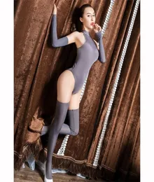 3 pezzi set seta ghiaccio lucido bodystocking senza cavallo sexy erotico con apertura sul cavallo body lingerie body completo babydoll orsacchiotti esotici Y200406165114