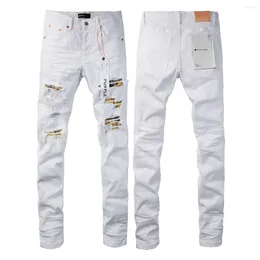 Herrenjeans Lila Marke Herren High Street Weiße Hosen Gepatchtes Loch Mode Denim Trend