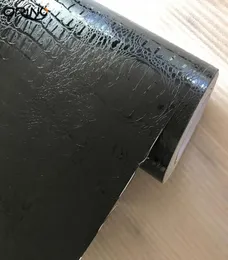 Svart krokodil läderkornstruktur Vinylbil Wrap Sticker Decal Film Adhesive Sticker Interior Car Styling som täcker inslagning7394460