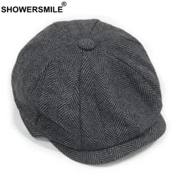 Prysznic czarny szary wełna kapelusz newsboy czapki jodełka tweed ciepły zimowy czapka męska kobieta gatsby retro flat czapki s1260i