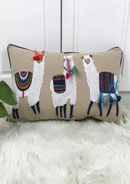 Bonito alpaca capa de almofada bege bordado fronha com borlas para sofá cama retângulo casa decorativa 30x60cm y2001039748068