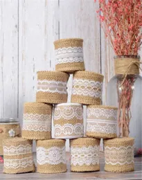 Present wrap 5m säckväv rullar jute band med spets rustik vintage stil hessian diy handgjorda bordstillbehör bröllop dekoration9054804