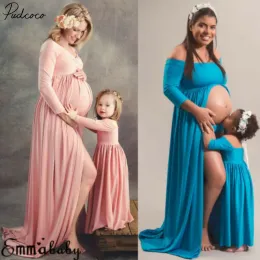 Vestidos Fotografia Prop Mulheres Grávidas Maxi Vestido Vestido Maternidade Mãe Filha Jogo