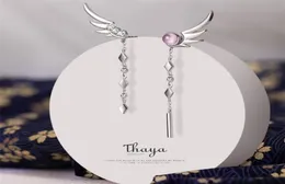 Thaya Tassel Silver Color Earring Dangle Feather 고품질 일본 세련