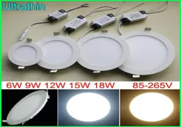 Dhl 6w 9 12 15 18 led luzes de teto recesso downlights 85265v ultrafinos luzes do painel led com fonte de alimentação branco fresco 9540363