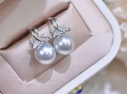 22090810 Diamondbox -Jewelry earrings ear studs grey PEARL sterling 925 silver rhinestone leaves akoya 8-9 mm round pendant charm gift ide