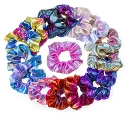 30PCS Laser Silky Hair Scrunchy Silk Shiny Elastic Hairbands Bobble Band Women Girls Hair Bands Scrunchies Ponytail Holder Tie Rop1976090