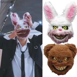 Maschere di design Halloween Coniglio insanguinato Maschera cosplay per uomo Donna Orso malvagio Copricapo Maschere Cosplay Accessori per costumi da festa Puntelli per copricapo