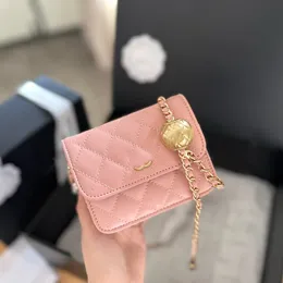 24S Crush Gold Pearl Ball Mini Flap Vanity Cosmetic Case Metal Hardware Matelasse Chain Crossbody Shoulder Handbags Lipstick Card Holder Outdoor Purse 13X11CM