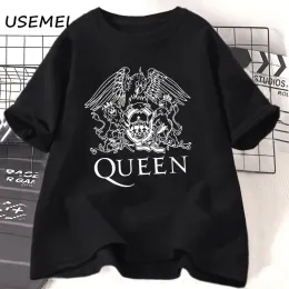 Camiseta queen band t camisa rock and roll gráfico t camisas freddie mercury tshirt ovesized algodão manga curta casual roupas femininas