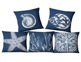 Blue Nautical Cushion Cover Coral Sea Shell Coojines Decorativos Marine Soffa Bed Throw Pillow Case 45cm LINEN ALMOFADA6381605