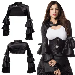 Giacche Giacca Steampunk Manica lunga svasata Donna Bolero gotico Cappotto vittoriano Nero Corto Vintage Goth Punk Corsetto Accessori per costumi