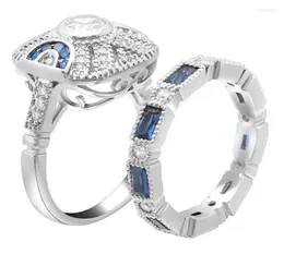 Anéis de casamento luxo azul real zircônia cúbica conjunto de anel femme exagerado micro pave bandas festa de noivado coquetel para mulheres 9387473