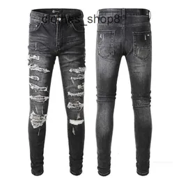 Denim Amirs Jeans Designer Calças Homem Queda Marca de Moda Estou Angustiado Caju Flor Patch Danificado Slim Fit Pequenos Pés Elásticos Mens 1UFK