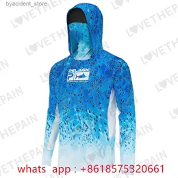 Men's Casual Shirts Summer Pelagic Performance Fishing Shirts Mens Long Sleeve Uv Protection Mask Fishing Hooded Shirts Upf 50+ Hiking Clothing L240306