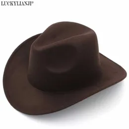 LuckylianJi Retro Kids Trilby Wool Feel Fedora Country Boy Cowboy Hat Western Bull Jazz Sun Chapeau Caps dla dzieci Q080347Q