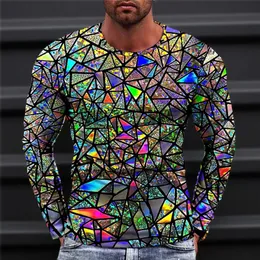 2023 Autumn Mans Optical Illusion Round Neck Long Sleeve Tshirt 3D Printing Fashion Top Pullover T Shirts Clothing 240226