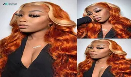 Allove Orange Ginger Blonde 613 Colored Wig Straight Prectedal Frontal 13x4 13x1 T جزء من الشعر البشري الشفافة HD Lace Fron3503117