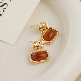 Dangle Küpe Modaya Modaya Modeli Amber Reçine Geometrik Kadınlar Kişilik Vintage Altın Renk Meydanı Zarif Parti Kadın Takı