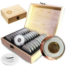 30 st 2025303540mm mynt lagringslåda trägemorativ mynt samlingsskydd förvaringslåda Fall 240222
