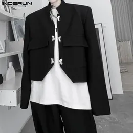 Men Irregular Blazer Button Stand Collar Long Sleeve Streetwear Male Casual Suits Solid Fashion Crop Coats S5XL INCERUN 240223