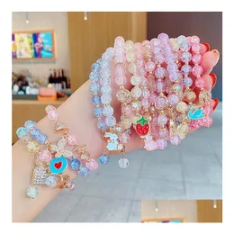 Jewelry Beads Bracelets Kids Jewelry Girls Friendship Pendants Charm Glass Crystal Beaded Stretch Wristband Anklets Birthday Bag Fille Dhikf
