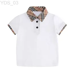 T-shirt 2023 New Baby Boys Girls Plaid T-shirt Summer Kids T-shirt a maniche corte Colletto rovesciato T-shirt per bambini Vestiti per bambini 240306