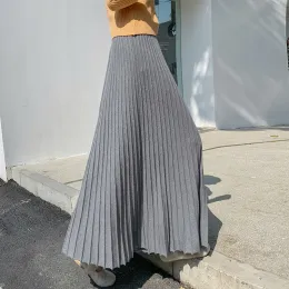 Skirt 2023 Gonna a maglia lunga Donne Autunno inverno Autumio Calda calda Scapa di pieghe di moda coreana da donna Elegante Gonna maxi in vita alta