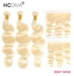 Pacotes de cabelo humano peruano com laço frontal eer a orelha 613 loira 13x4 transparente hd encaracolado molhado e ondulado onda de água corpo reto3021180