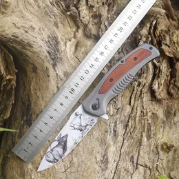 Stainless Steel 3D Pattern Blade Outdoor Height Hardness Folding Knife, Portable And Sharp Survival Knife For Camping 975934