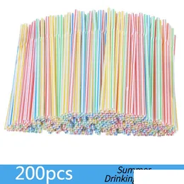 Drinking Straws St For Plastic Mticolore Sts 100-600 Pcs Kitchen Party Bar Beverage Supplies Disposable Striped Elbow Rietjes Drop D Dhikd