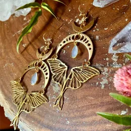 Dangle Earrings Vintage Bohemian Exaggerated Moth Moon For Women Creative Hollow Design Moonstone Party Jewelry Gifts