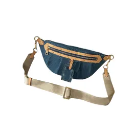 Denim tuval mavi yüksek katlı bumbag tasarımcı bel çantaları kadın bel çantaları moda serseri çantası lüks fannypack omuz çantası kadın çapraz cüzdanlar rahat göğüs paketleri