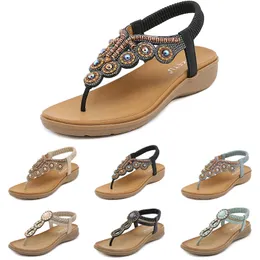 2024 Bohemian Sandals Women Slippers Wedge Gladiator Sandal Womens Elastic Beach Shoes String Bead Color46 GAI