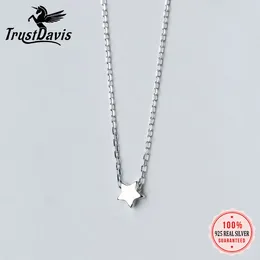 Pendants Trusta 925 Solid Real Sterling Silver Jewelry 4mm Star Pendant 43cm Short Clavicle Necklace For Women Girl DS1128