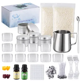 DIY Candle Crafting Tool Kit Velas perfumadas Fazendo Kit Suprimentos Conjunto para iniciantes Cera de soja Derramando Pote Fragrância Latas de óleo Corantes Wicks Presente de festa de casamento W0201