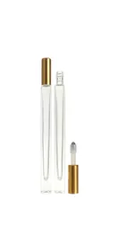 Rolo de vidro transparente quadrado de 10ml, caneta vazia com tampa dourada, bola de rolo de aço inoxidável para óleo essencial perfume3952067