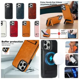 Magnetic Wireless Charging PU Leather Cases For Iphone 15 Pro Max 14 Plus 13 12 11 X XS XR Fashion Car Bracket Holder Magnetic Kickstand Mobile Phone Back Cover Skin