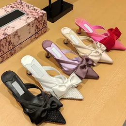İpek Flip-Flops Bows Net Perspektif Flip-Tw-Frops 6 cm boyunda kadın tasarımcı fabrika ayakkabıları ile aynı seri 35-42