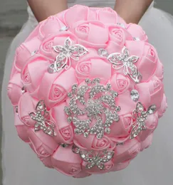 ピンクの結婚式のブライダルブーケハンドメイドフラワーズ甘い15 Quinceanera Bouquets Pearls Crystal Rhinestone Rose Bridal Holding Brooch W6800554