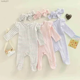 Footies Neonate Neonate Footies Completo Manica lunga Cerniera Volant Patchwork Casual Party Street Primavera Tute + Fascia 0-9M YQ240306