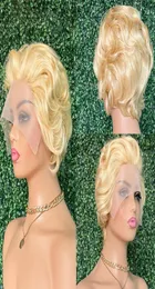 13x1 Lace Pixie Cut Brazilian Glueless Human Hair Wigs For Women body wave 613 Blonde Short Bob wig2999652