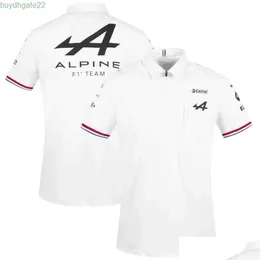 メンズポロスモーターサイクルアパレルモータースポーツアルパインF1チームアラシングTシャツ白い黒い通気性チームライン短袖シャツカーファン衣料ドロップカスタマイズ可能9FZ8