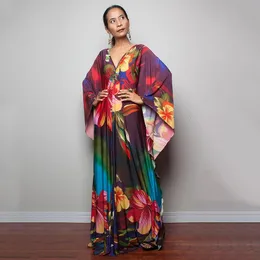 2024 ukryć kobiety Bohemian Maxi Long Kimono Beach Dress Fashion Vintage Party Długie szata kwiatowy druk vneck Suncree 240301