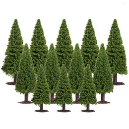 Decorative Flowers 15Pcs 6/ 8/ 10 Christmas Tree Miniature Pine Trees With Wood Base For Scenes Decoration DIY Crafts