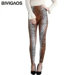 Leggings Bivigaos Summer Spring Womens Printing Leopard Leggings Slipe Milk Silk Legging Pants High Stretch Thin Slim Leggings Women