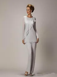 Elegant Plus Size Silver Mother039s Pants Suit For Mother of the Bride Groom Chiffon Wedding Party Dress4926074