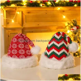 Decorazioni natalizie Cappello rosso di Natale Cappelli morbidi con fiocchi di neve a strisce Cappellino cosplay di Babbo Natale Annunci per bambini Cappellini per decorazioni natalizie Dhhvl