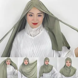 エスニック服美しいイスラム教徒ヒジャーブソリッドカラーターバンとストーンアバヤヒジャーブ女性ジャージースカーフ高品質のイスラムインスタントショール