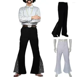 Męskie spodnie przyciskowe zamykanie zamykacza Mężczyźni Spodnie Bell-Botom Błyszcząca cekin Flear Hem Hippie Kostium na Halloween z lat 60.